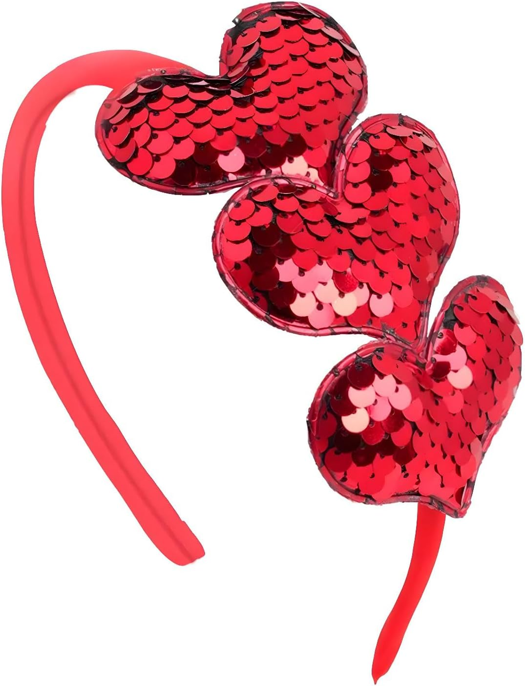 HATOTO Valentines Day Heart Headband Pink Sequins Hair Band,3 Glitter Love Hearts Hair Accessories for Women Girls Kids, Birthday New Year Wedding Party Costumes Headdress Decoration Hair Hoop