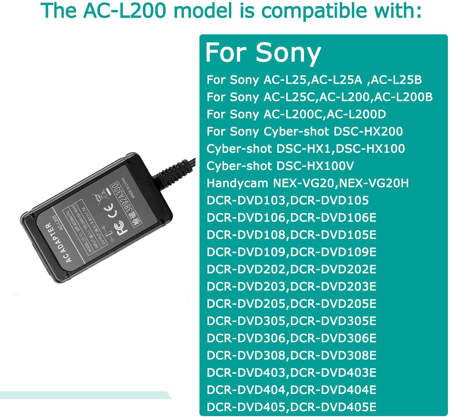 Raeisusp AC-L200 Power Adapter Charger Supply L200B L200C L200D for Sony DCR-UX5 DCR-UX7 HDR-XR100 NEX VG20 VG30 VG900 DVD7 PXW-X70 image number 1