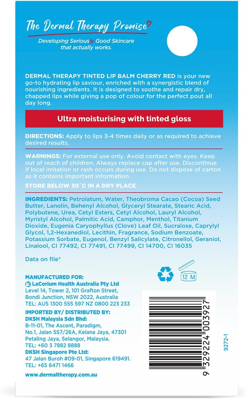 Dermal Therapy Tinted Lip Balm Cherry Red | Ultra Moisturising | 8G image number 2