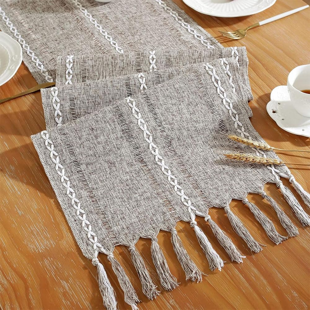 Aufondof Boho Table Runner Farmhouse Table Runner,13" X 90" Long Rustic Coffee Table Runners Cotton Macrame Spring Table Runners with Tassel for Wedding Kitchen Dining Room Table Home Decor ﻿ image number 5