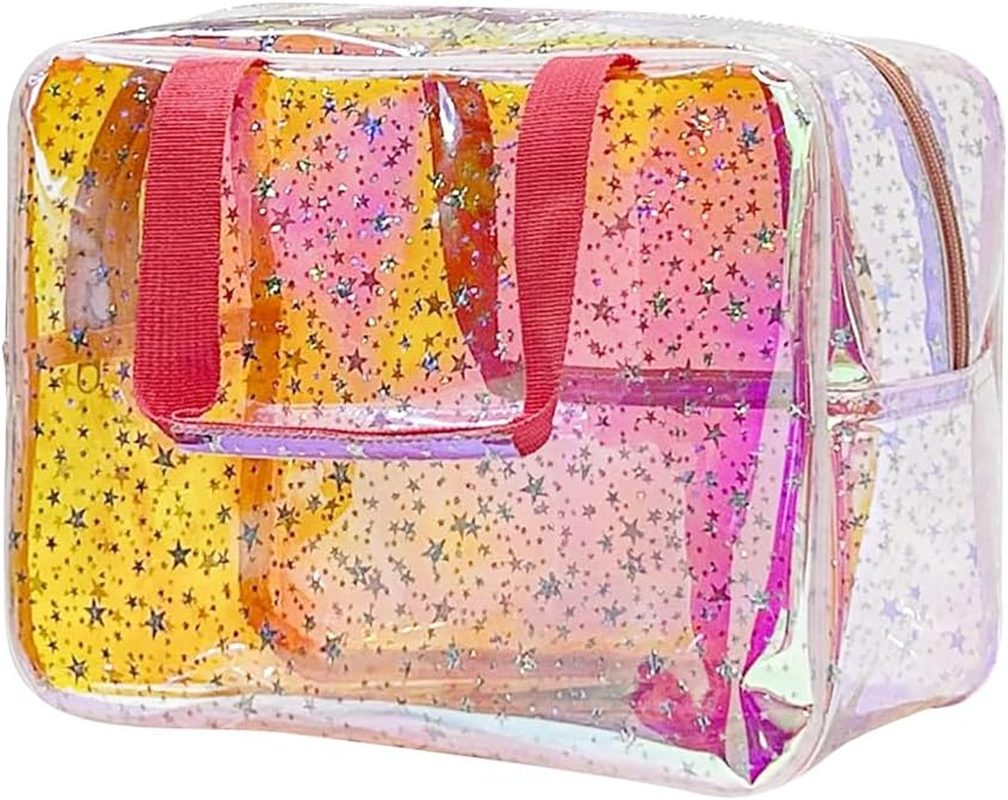 Star Cosmetic Bag Clear Large Zipper Plastic Swimming Beach Toiletry Bag Storage Bag Portable Travel Essentials Organizer for Daily Life Rose 30X13X image number 1