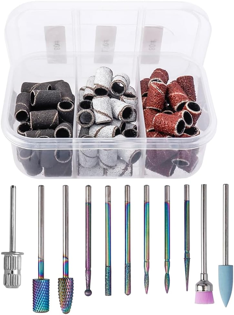 Yakamoz Nail Drill Bits Set, 10Pcs Tungsten Carbide Nail File Bits & 75Pcs Nail Sanding Bands(#80#120#180 Grits) with Mandrel Bit Gel Acrylic Nails Professional Electric Nail File for Manicure Pedicure. image number 5