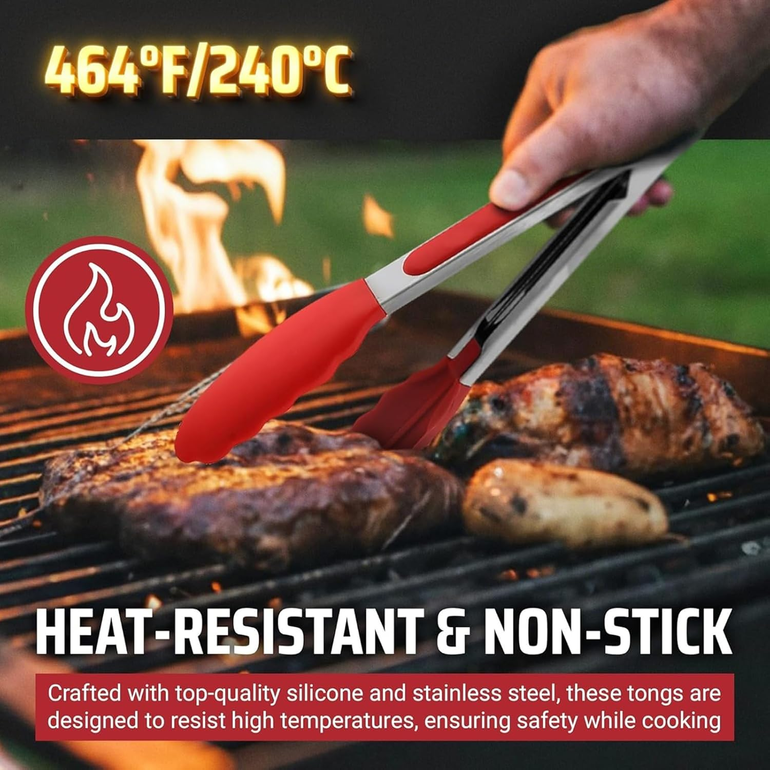 GHQHSQ Tongs for Cooking - Heat Resistant 600 Degrees Stainless Steel Kitchen Tong,Heavy Duty Metal Locking Tongs - Perfect for Food,Salad and BBQ Set of 4 (7",9" and 12") image number 3