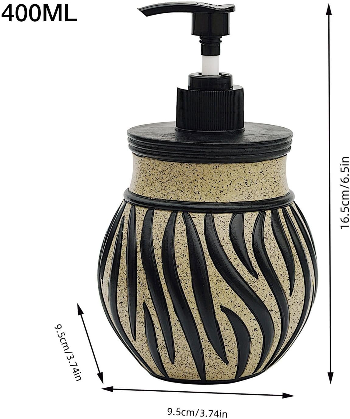 Soap Dispenser Bathroom - Zebra Pattern Soap Dispenser for Bathroom,400Ml Retro Bottle Container Refillable Pump Decorative for Worktop Shower Oil Conditioner Home Lotion image number 5