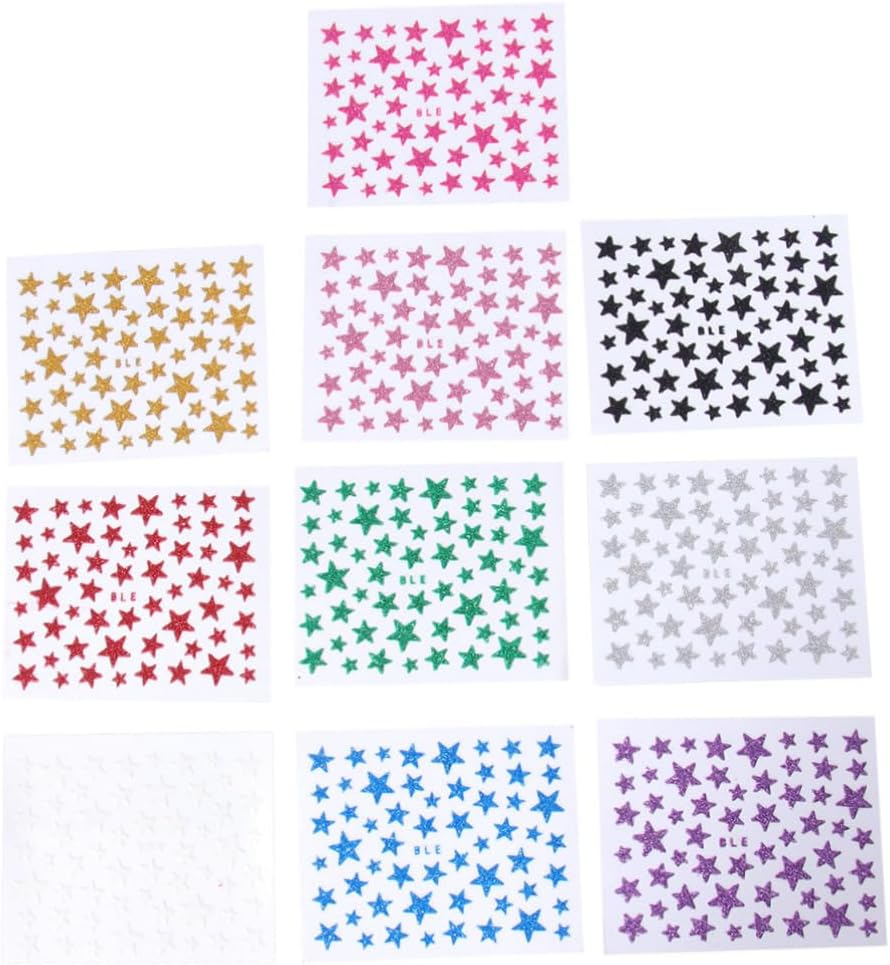 Healeved 10 Sheet Glitter Star Nail Art Sticker Pretty Chic Self Adhesive Decal Decoration Nail Decor for Women