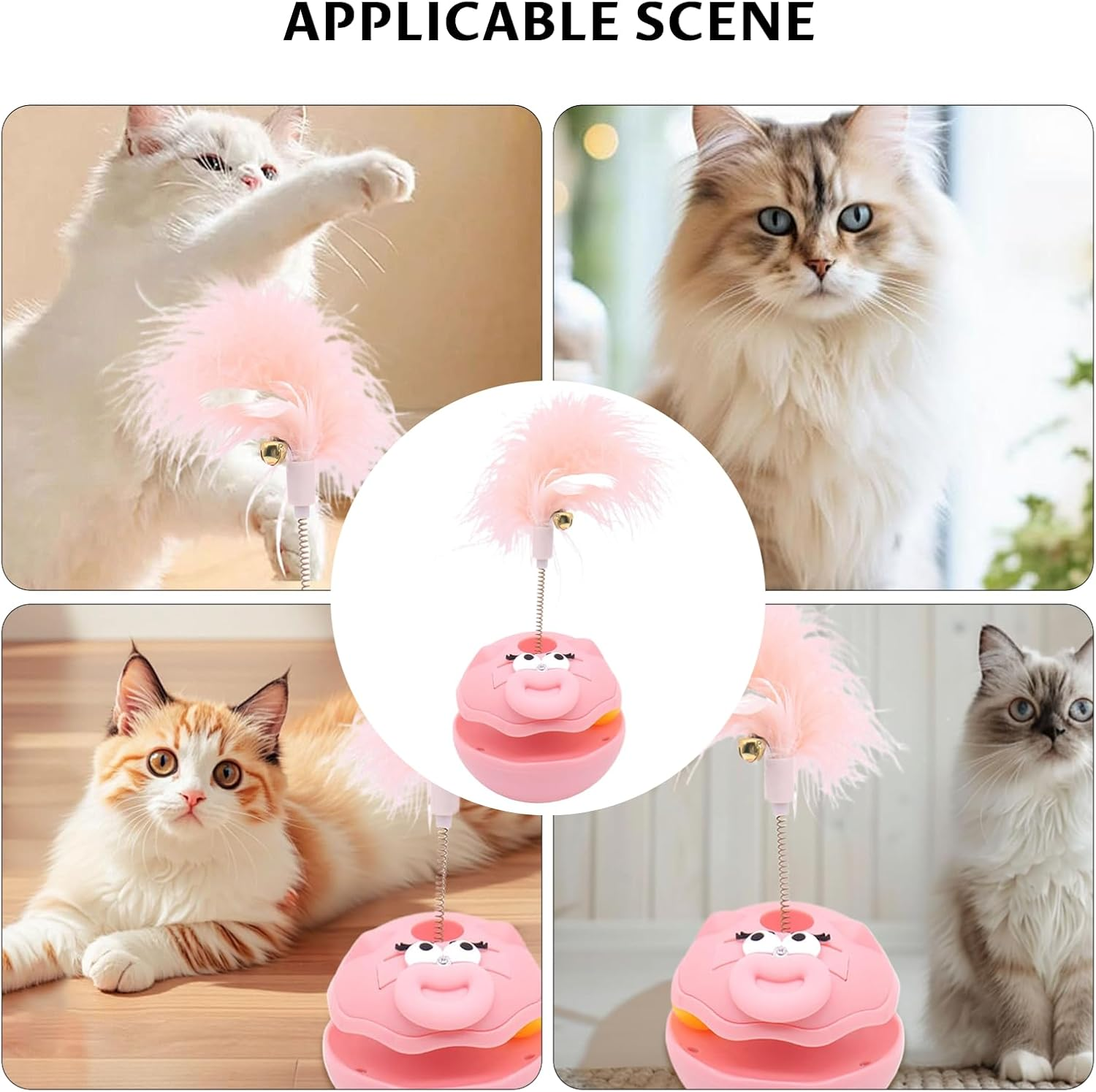 Velmoriah Interactive Cat Toy Ball, Turntable Ball Toy with Teaser, Bell & Feather for All Breed Cats, Pet Supplies Enrichment Indoor Games for Exercise Boredom Relief image number 4