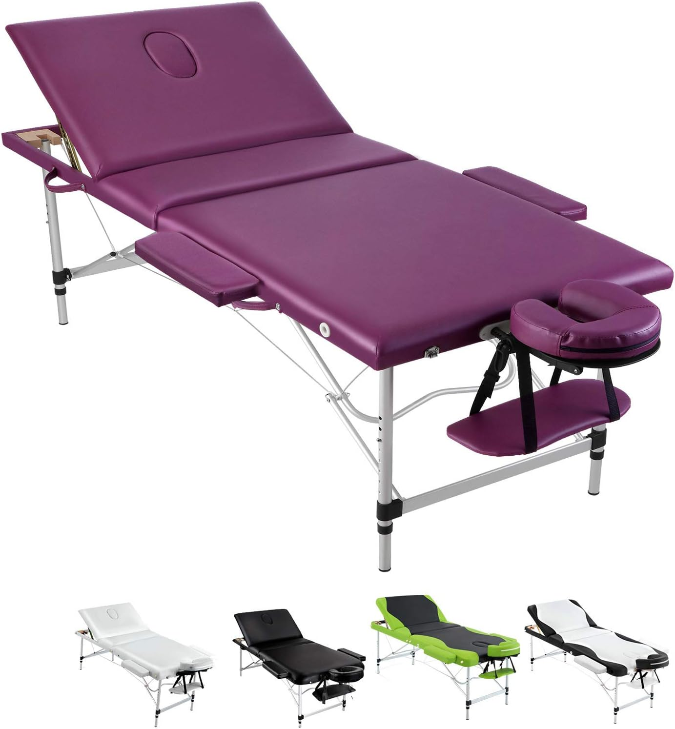 Zenses Massage Table Violet 75Cm Portable Aluminium, Massages Therapy Bed Headrest Chairs, Folding 3 Fold Beauty Spa Waxing Bounes Cover Covers Carry Bag