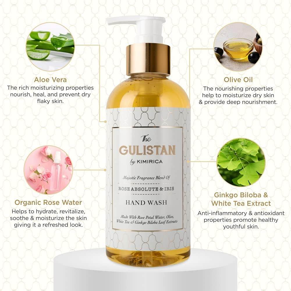 Kimirica the Gulistan Hand Wash, 100% Vegan and Paraben Free with Goodness of Rose Water, Shea, White Tea and Ginkgo Biloba, (Rose Absolute, 300Ml)