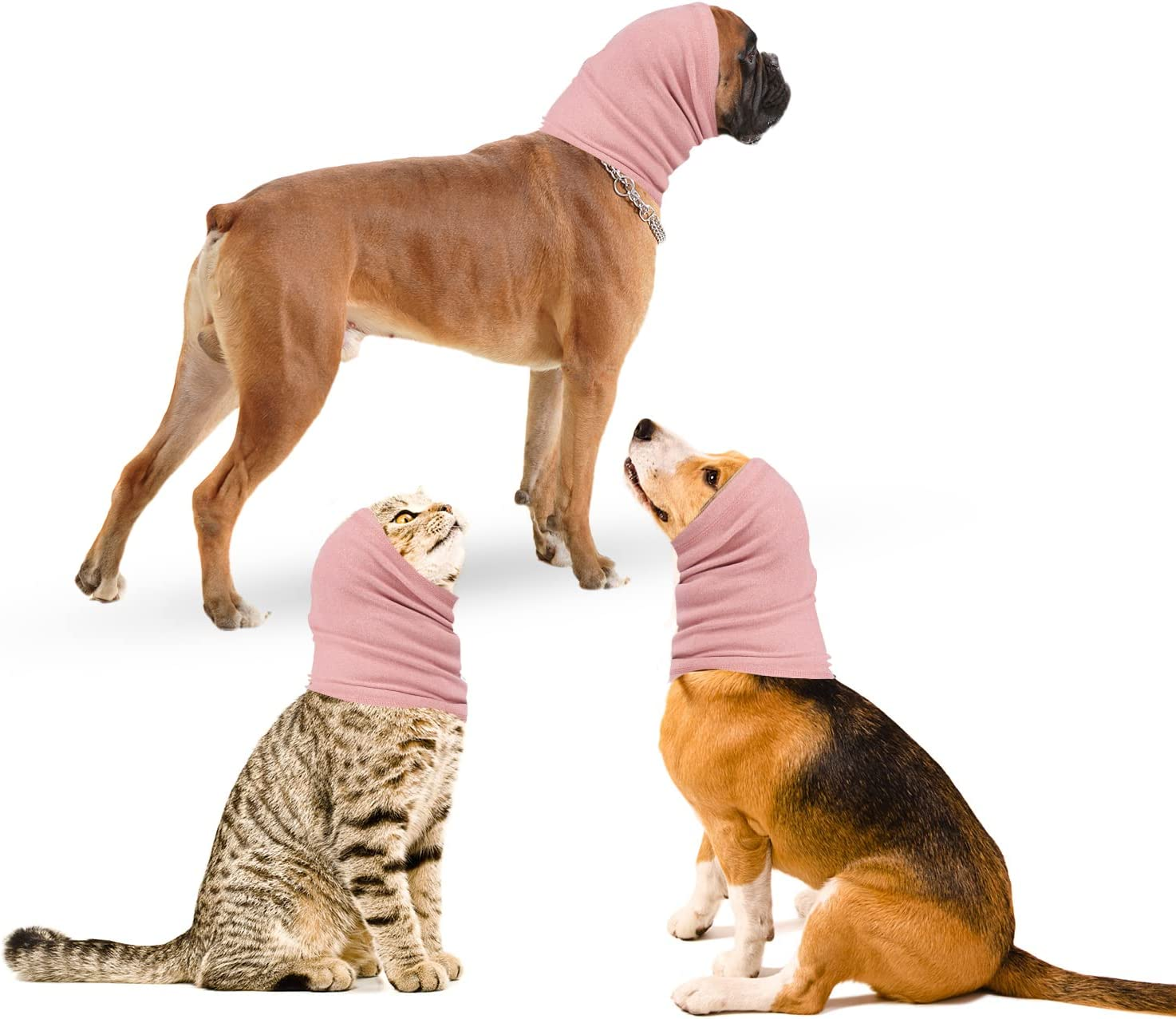 Ouuonno Dog Snood for Neck and Ear Warmer, Calming Pet Snood Covers for Anxiety Relief and Grooming, Muffs for Dogs and Cats (Small, Pink)