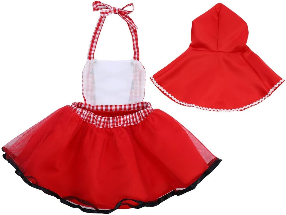 OBEEII Little Red Riding Hood Halloween Costume Newborn Baby Toddler Girl Tutu Dress Cloak Fairy Tale Fancy Dress up Party image number 1