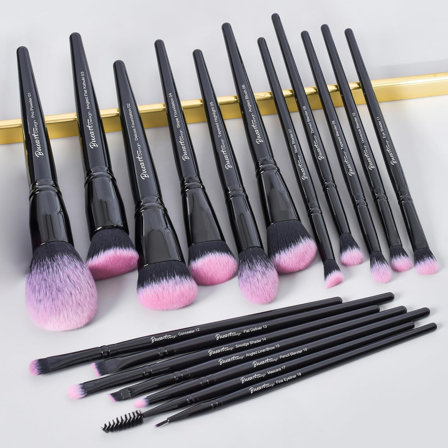 Bueart Design 18Pcs Pro Deluxe Fuchsia Pink Black Makeup Brushes Set with Travel Make up Brush Holder Case Foundation Concealer Contour Blush Eyeshadow Face Make up Brush Set image number 4