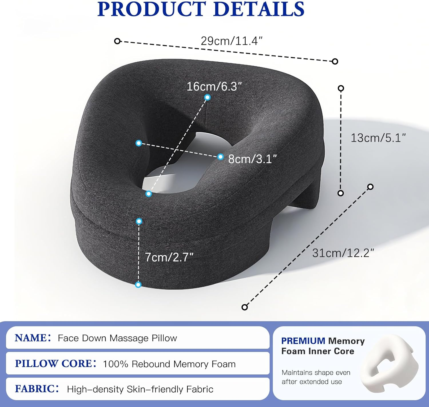Face down Pillow and Massage Headrest for Bed, 3-Air-Hole Pillow for Stomach Sleeper, Suitable for Beach Tanning, Home Massages, Eye Surgery Recovery, Back and Waist Pain, Etc (Black) image number 4