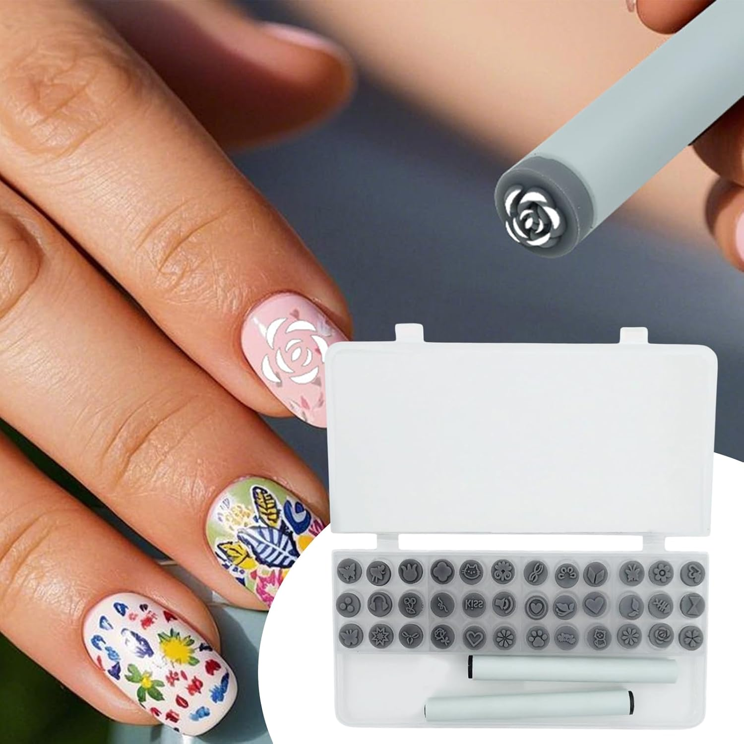 Nail Stamp Pen Set,Animal Flower Pattern Nail Stamper Pen | Portable Manicure Decoration Accessories for Women Teens Kids Children Teenagers Friends image number 2