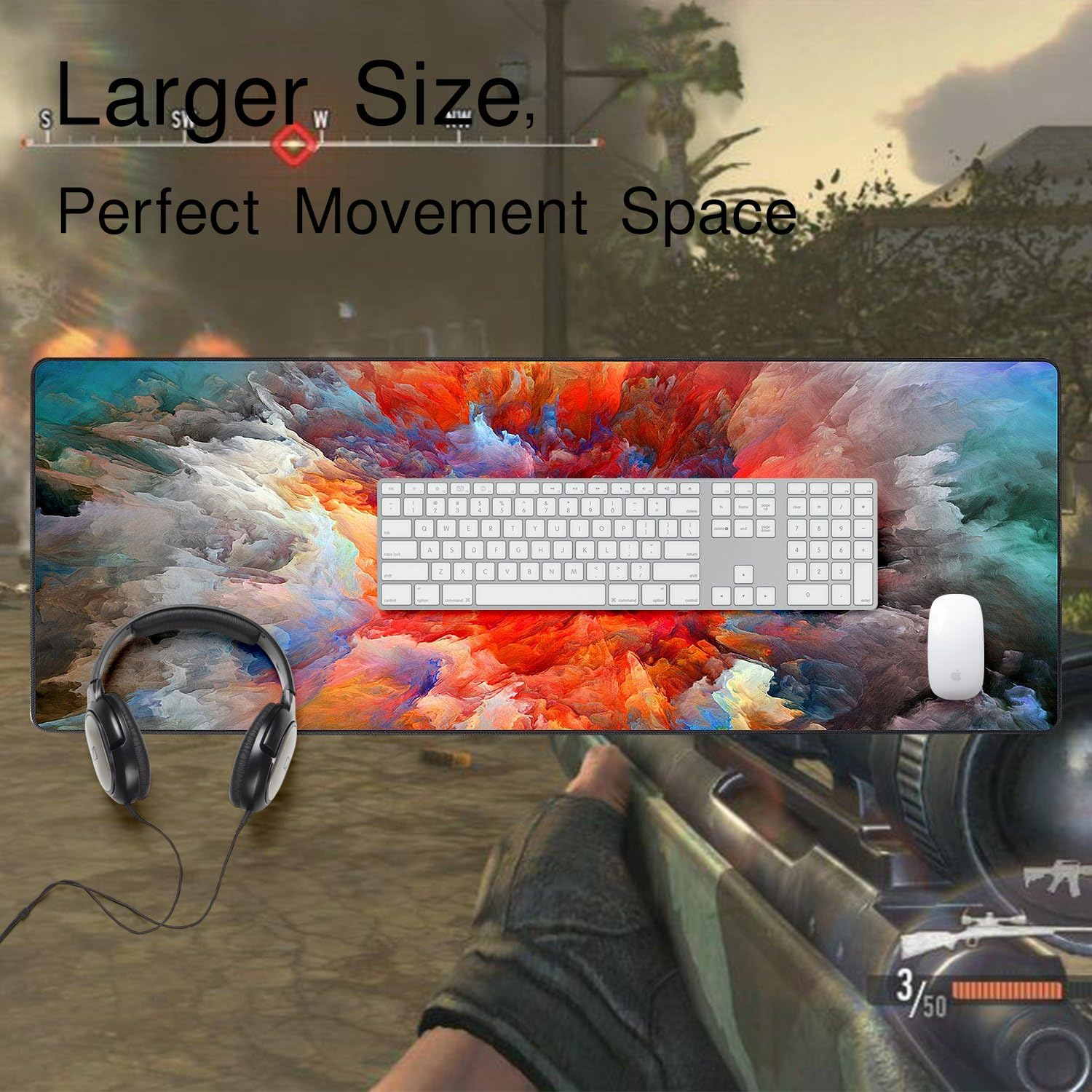 XXL Extended Large Gaming Mouse Pad Non-Slip Water-Resistant Rubber Cloth Computer Game Mouse Mat(35.4&times;15.75&times;0.1 Inch Colourful Clouds) image number 4