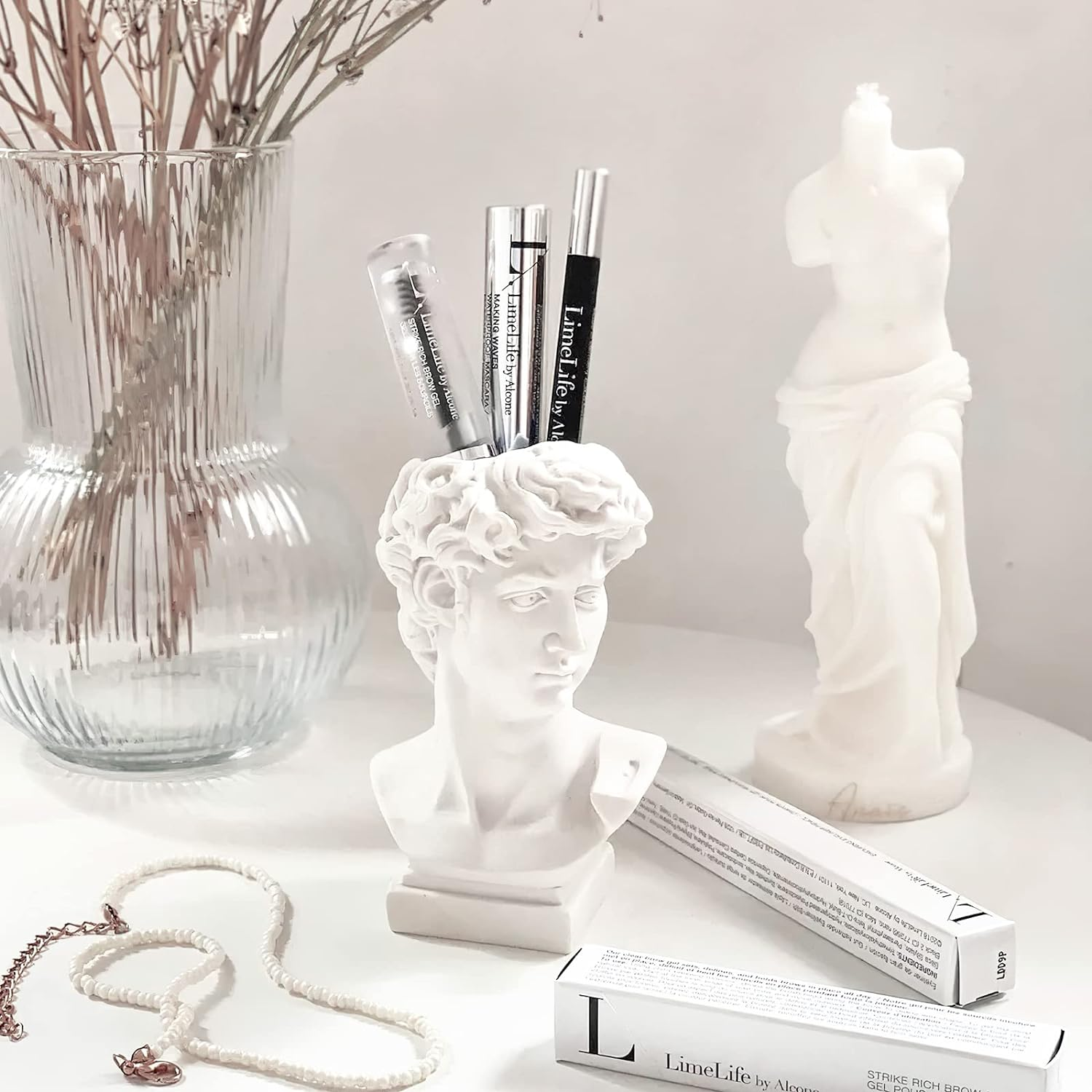 David Statue Vase - 6 Inch Greek Bust Head Aesthetic Planter White Home Decor Roman Style Resin Succulent Flower Planter Pot Sculpture Brushes Holder Makeup Pen Holder image number 5