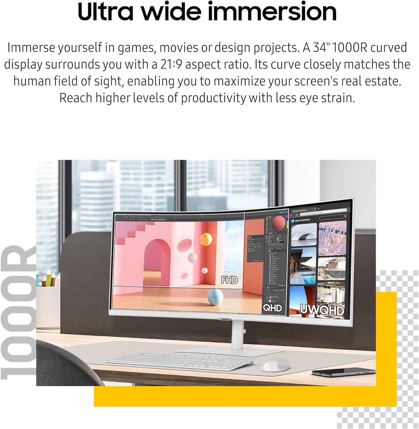 Samsung Viewfinity S65TC 34-Inch Ultra-Wide Curved WQHD Monitor image number 4