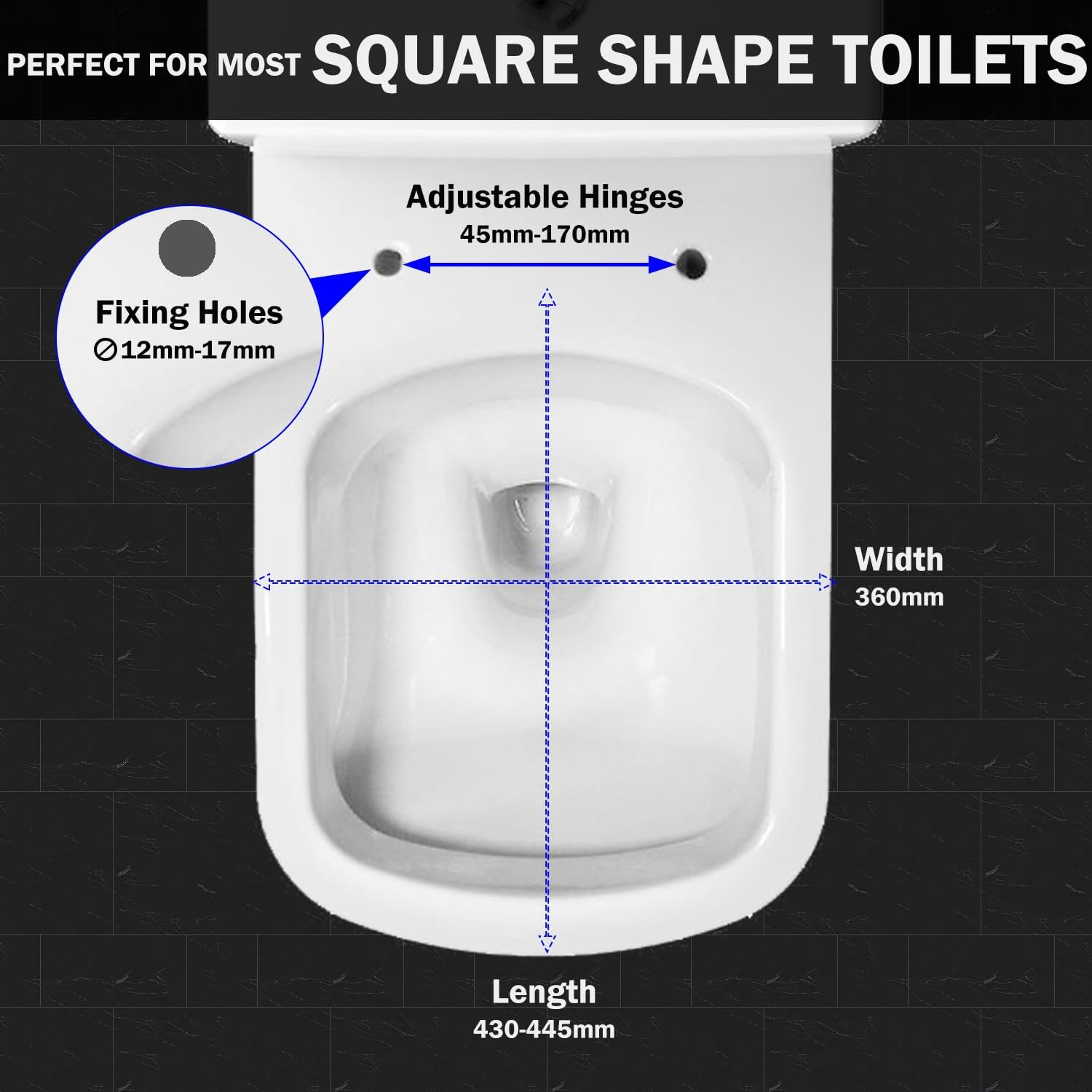 Mass Dynamic Square Toilet Seat with Soft Close Top Fix Toilet Seats with One Button Quick Release Cleaning for Better Hygiene, Rectangle Loo Seat with Adjustable Hinges image number 1