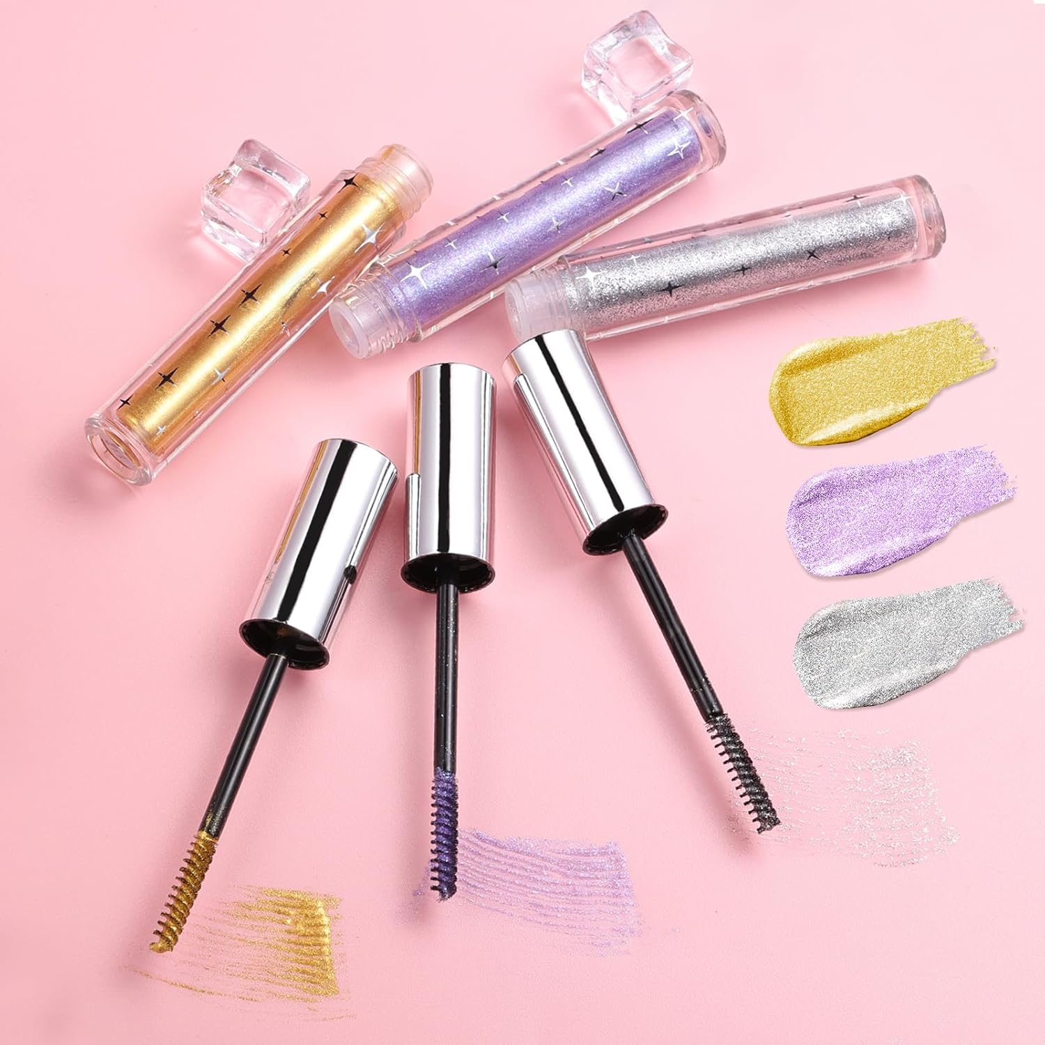 DAGEDA Silver Glitter Mascara, Quick-Dry Diamond Sparkly Mascara for Eyelashes, Long Lasting Curling Volumizing Mascara Makeup, Lightweight Colored Mascara Makeup Suitable for Party,Stage,Festival