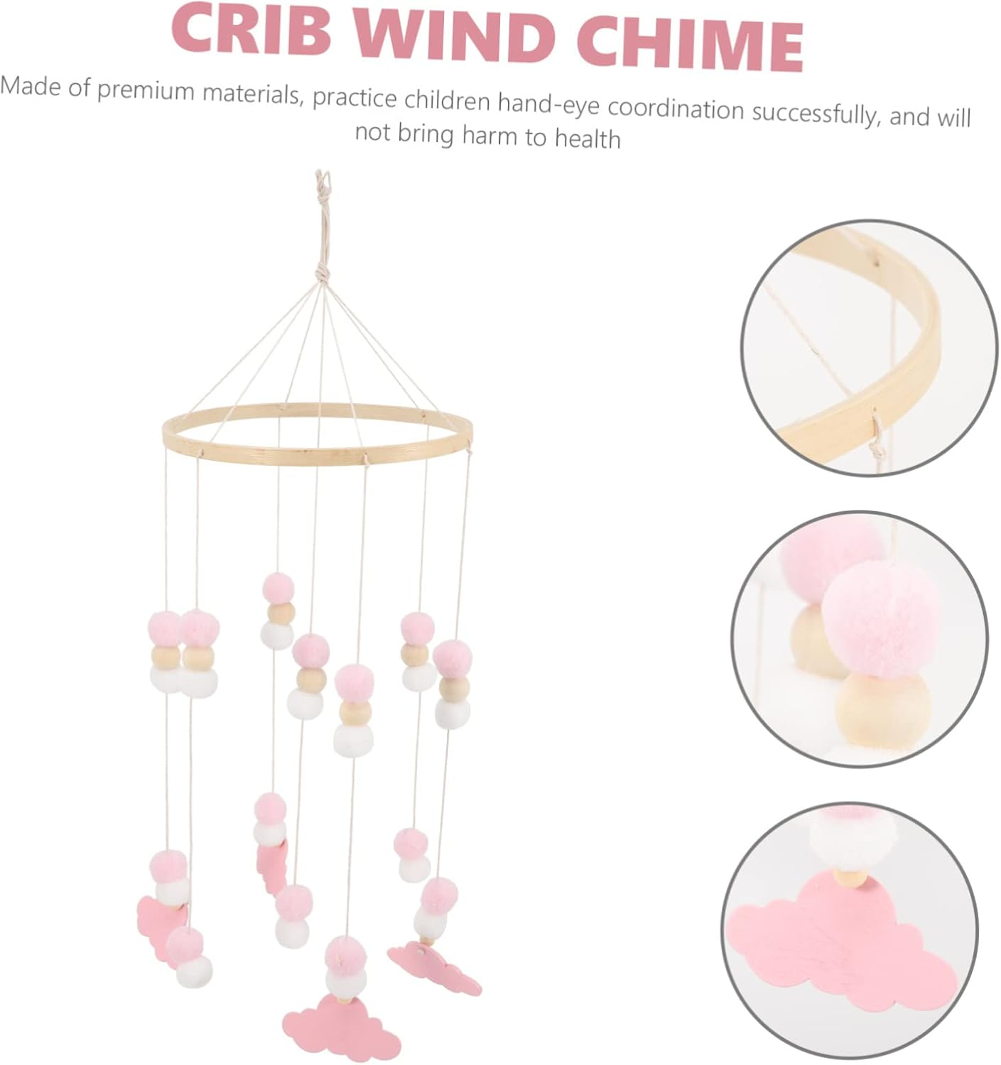 Mobile Wind Chime with Felt Balls Cute Elephant Crib Pendant for Nursery Decoration Safe Hanging for Room Promotes Hand Eye Coordination and Visual Development image number 3