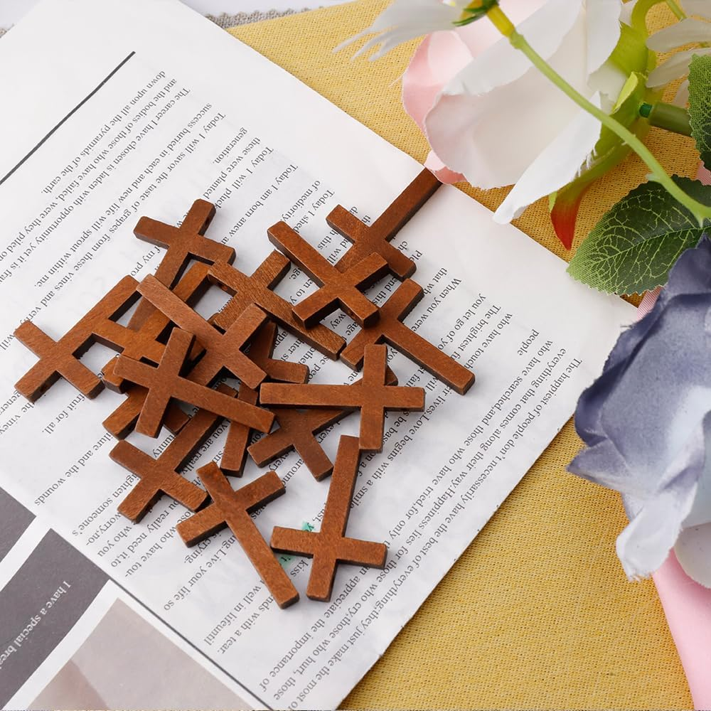 100 Pieces Wooden Cross, 1.2X1.75 in Small Crosses for Crafts, Pocket Crosses in Bulk, Mini Cross with Small Hole, Pendant for Crafting Projects, Party Decorations image number 2