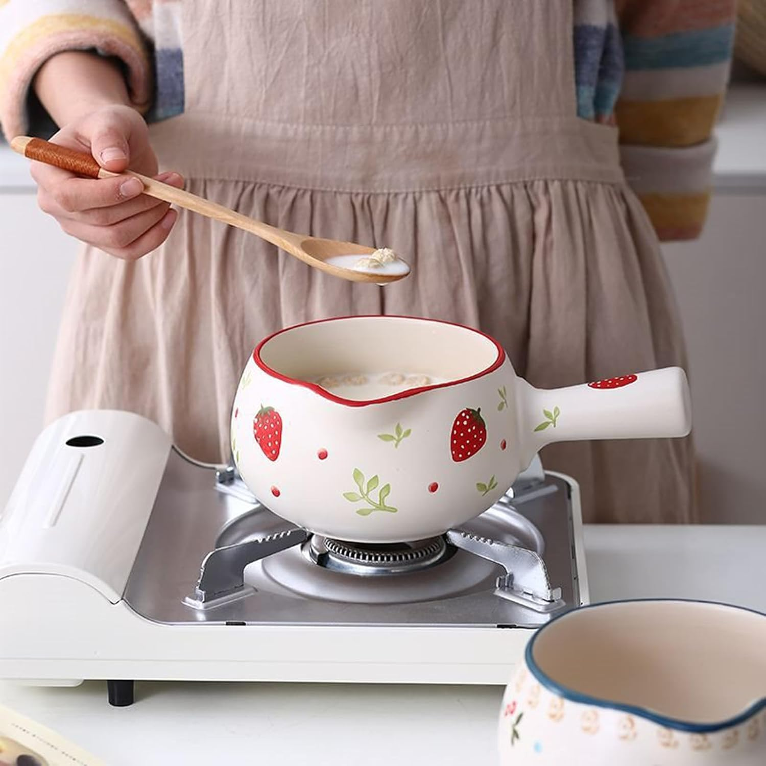 Strawberry Milk Pan Ceramic Saucepan Milk Pot for Stove Butter Warmer Pot Milk Boiling Pot Small Cooking Pot image number 4