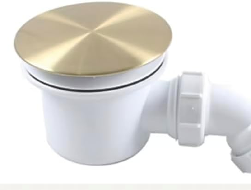 Low Profile Brushed Brass Shower Waste. Turbo Flow Shower Trap - 90Mm Easy Clean Enclosure Tray image number 3