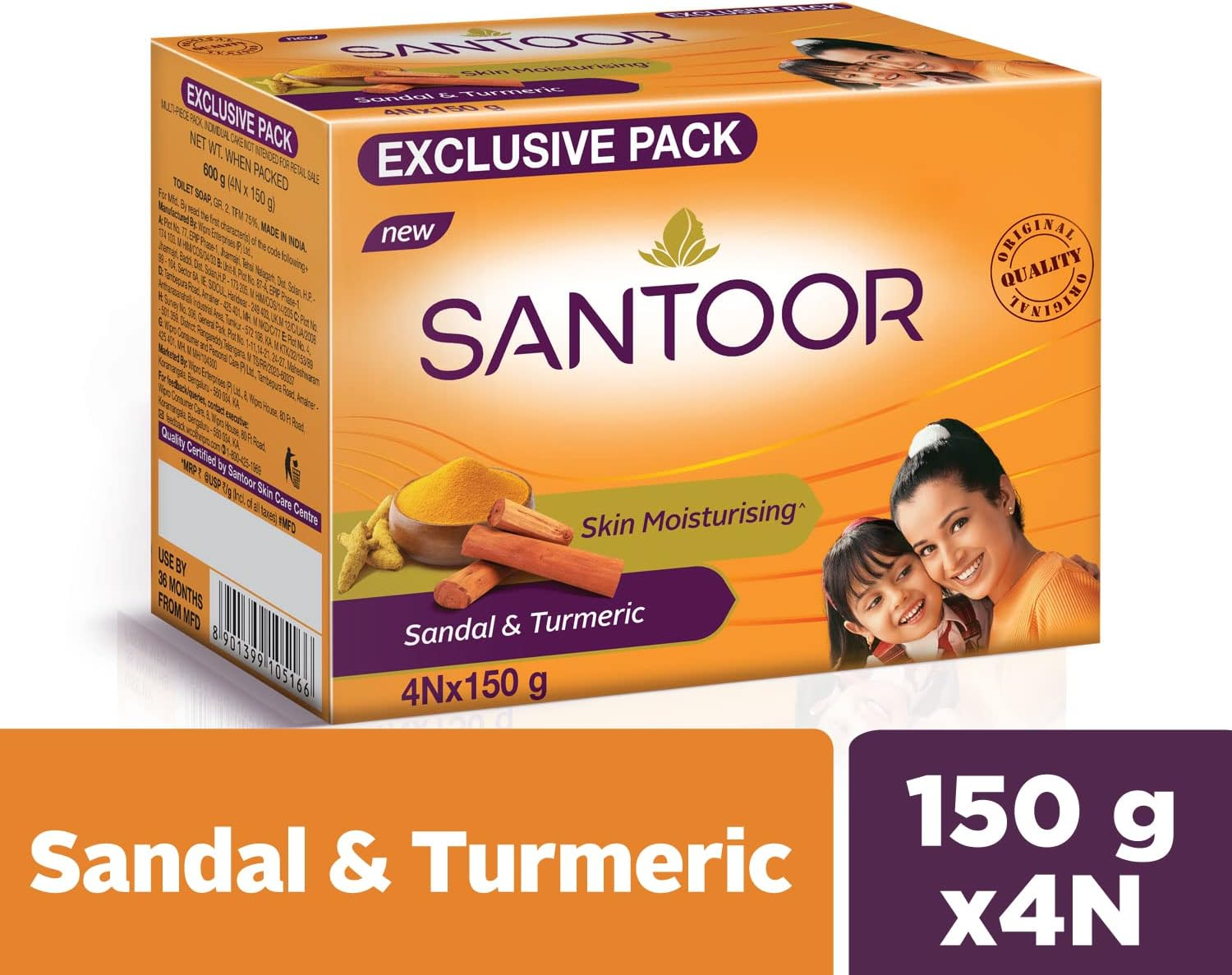 Santoor Sandal and Turmeric Soap, 150G (Pack of 4) image number 5