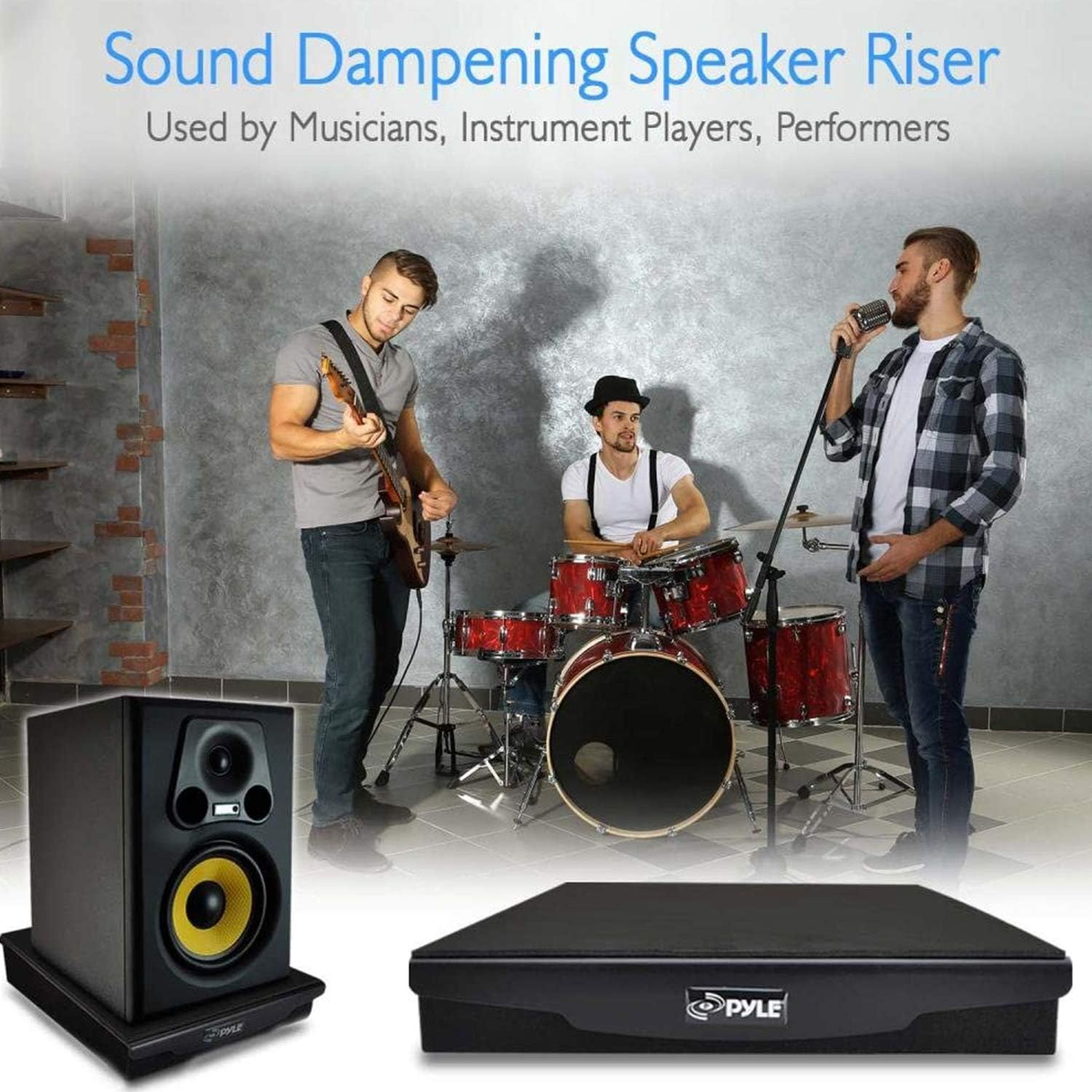 Pyle Sound Dampening Speaker Riser Foam - Audio Acoustic Noise Isolation Platform Pads Recoil Stabilizer W/ Rubber Base Pad for Studio Monitor, Subwoofer, Loud Speakers (10.4 X 13 X 2.8 Inch)