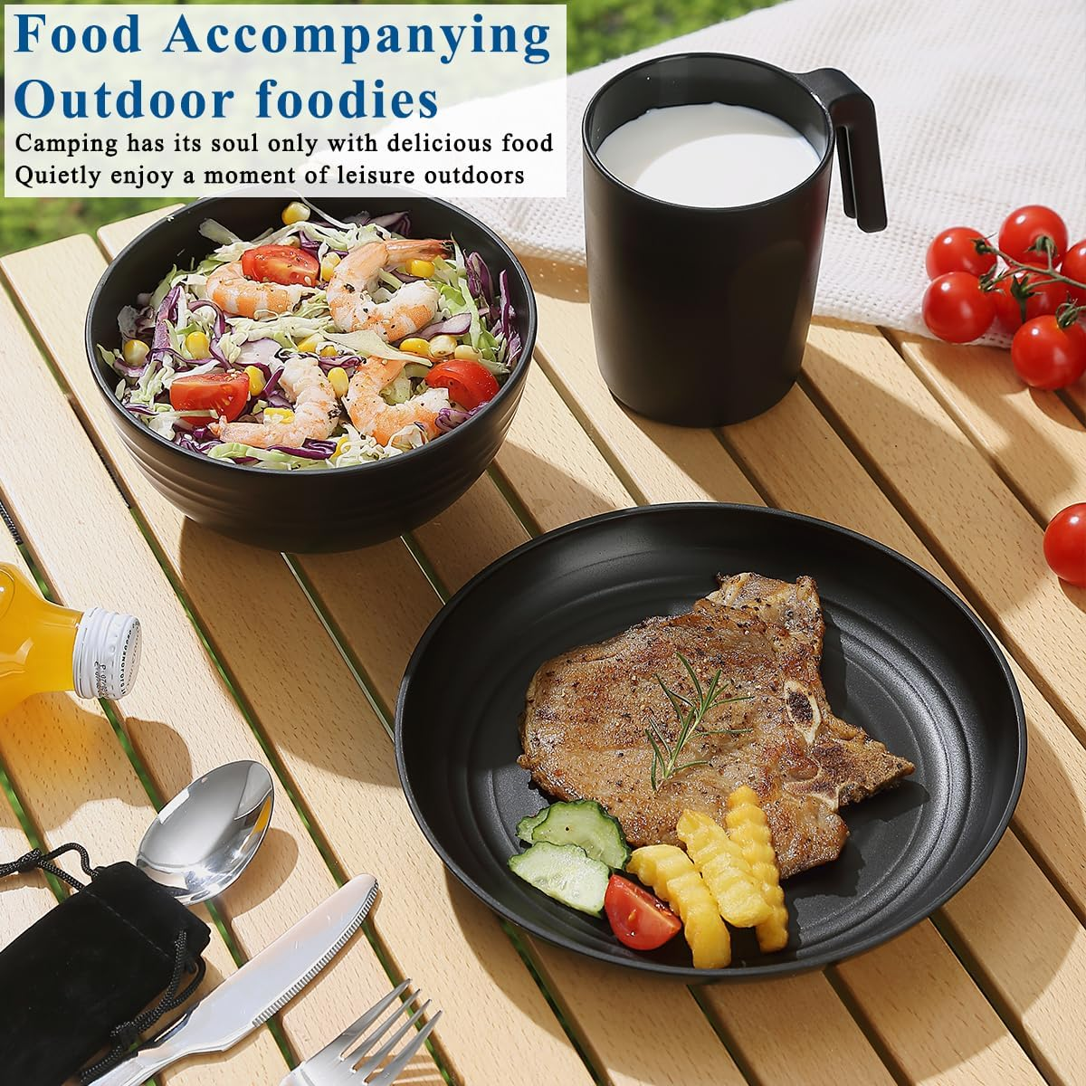 Camping Utensils, Reanea Camping Mess Kit for Travel, Camping, Picnic, Outdoor, Camping Gear Include Knife, Spoon, Fork Cutlery Set, Cup, Bowl, Plate, Camping Essentials for 1 - 4.Blue image number 2