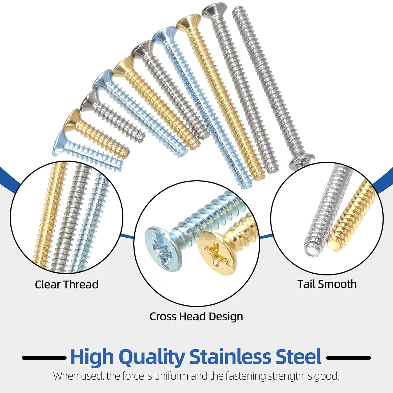 Glarks 301Pcs M3.2 X 15/25/40Mm Device Screws, 200Pcs 3 Colors Slotted Head Screws and 100Pcs Cross-Head Screw, Flat Head Phillips Machine Screw, Countersunk Screws with 1Pcs PH2 Bit image number 6