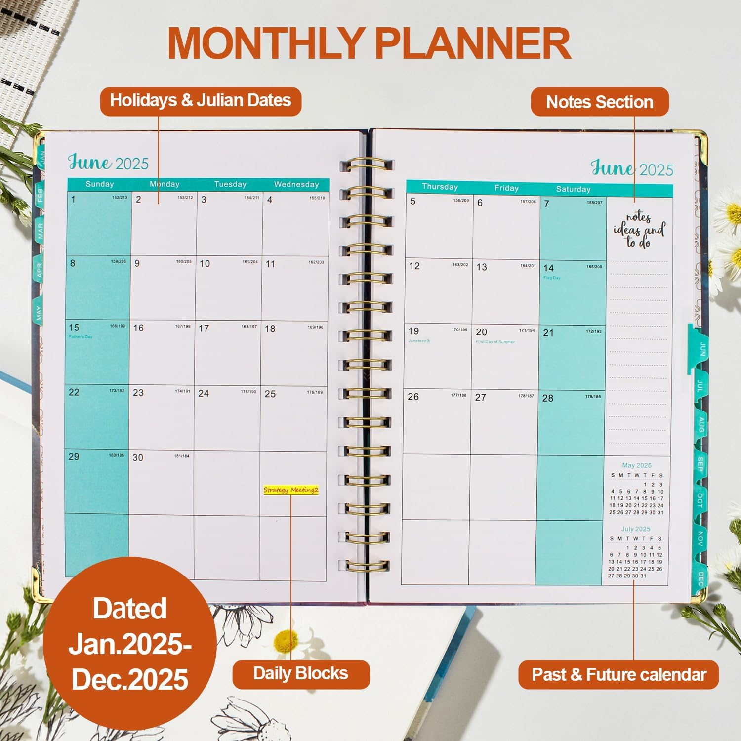 COZY CORE 2025 Planner with Stickers,12-Month Daily Weekly Panner Monthly Organizer, JAN-DEC 2025, 8.4" X 6", Spiral Notebook with Stickers, Elastic Closure, Inner Pocket image number 3