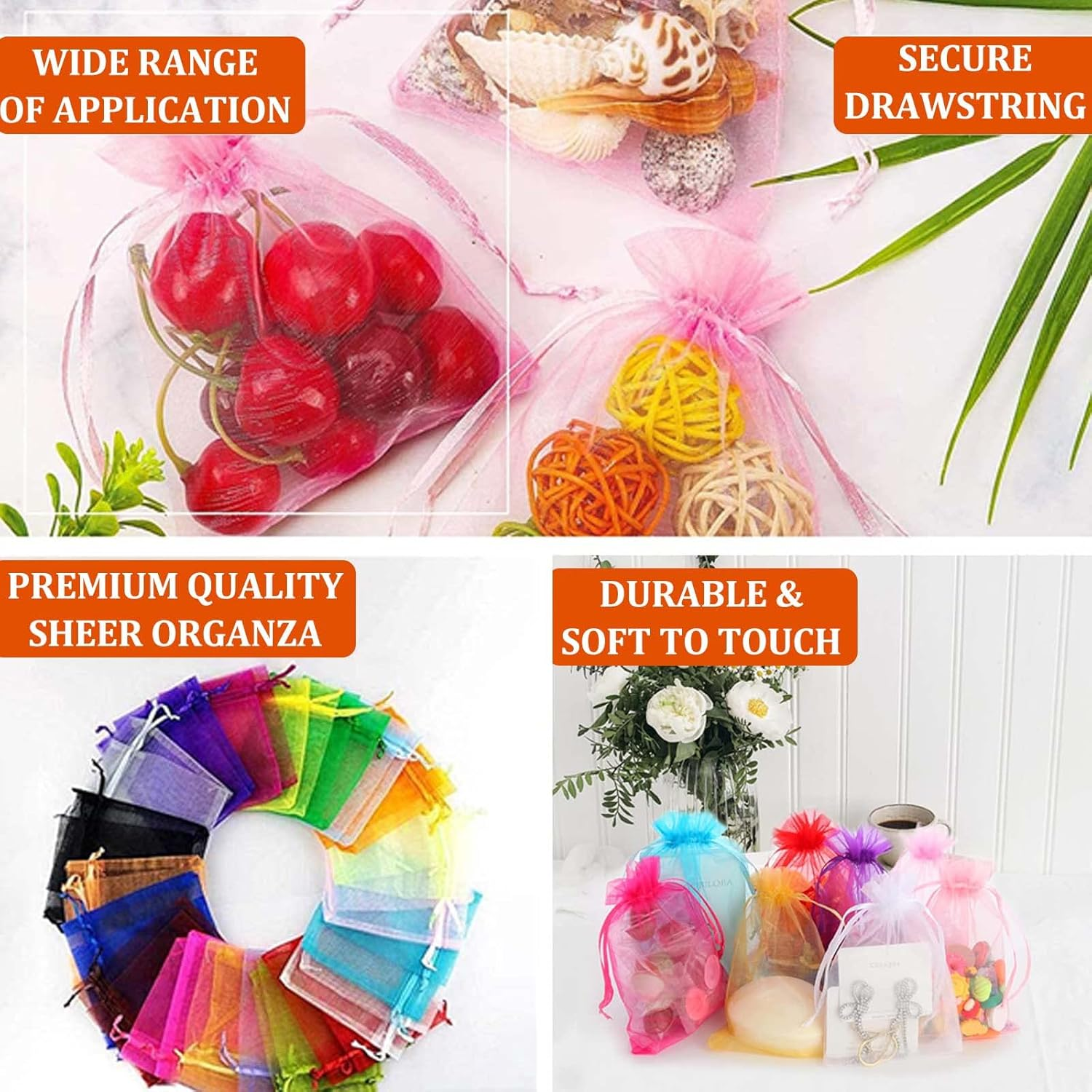 15 X 20 Cm Organza Bags Colourful Large Organza Bags Gift Jewellery Bags Jewellery Bags for Wedding Favours Pack of 50 image number 6