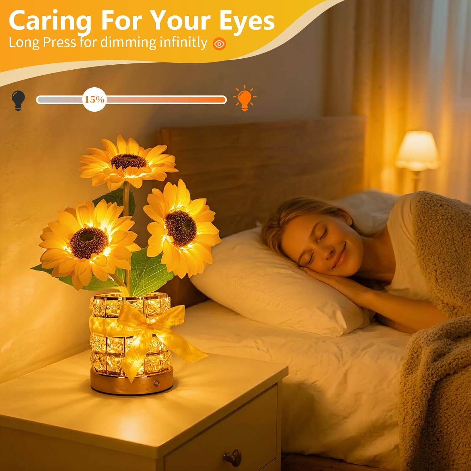 Sunflower LED Lamp,Usb Rechargeable Touch Night Light, 3 Color Stepless Dimmable,Small Battery Flower Decor for Bedroom, Restaurant, Bar &ndash; Birthday, Mother&rsquo;S Day,Wedding Gifts for Women,Mom