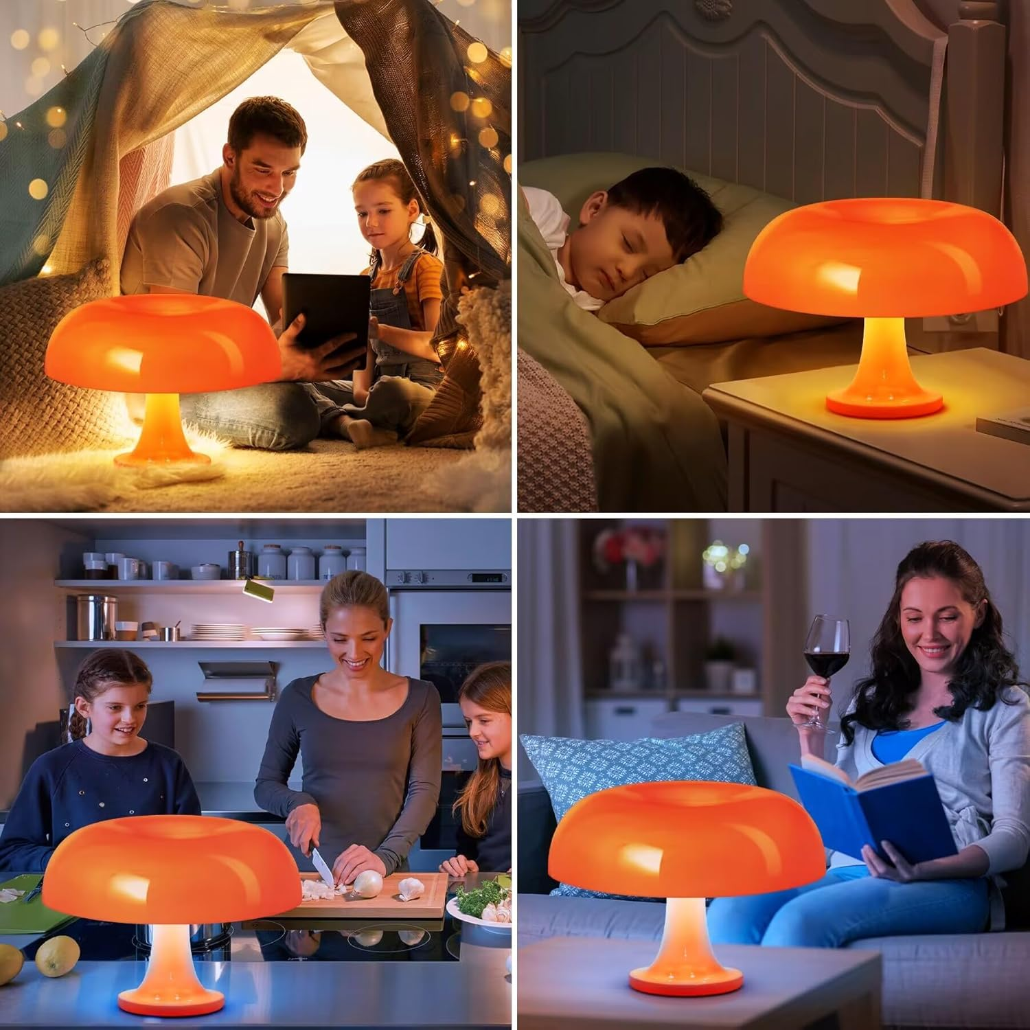 Orange Mushroom Lamp, Vintage Table Lamp, Mid Century Modern Retro Mushroom Style,Cordless Touch Lamps Bedside Charging Model,Dimmable for Bedrooms Living Room Home Decor(Touch Adjustable Version) image number 2