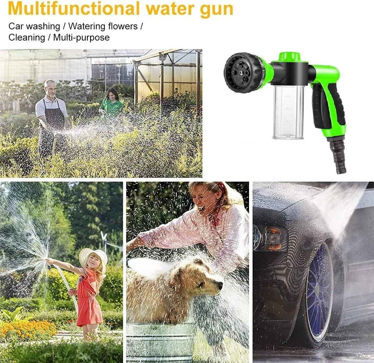 Garden Hose Nozzle Car Wash Foam Gun with Soap Dispenser Bottle Car Washing Watering Plants Pet Washing Sprayer