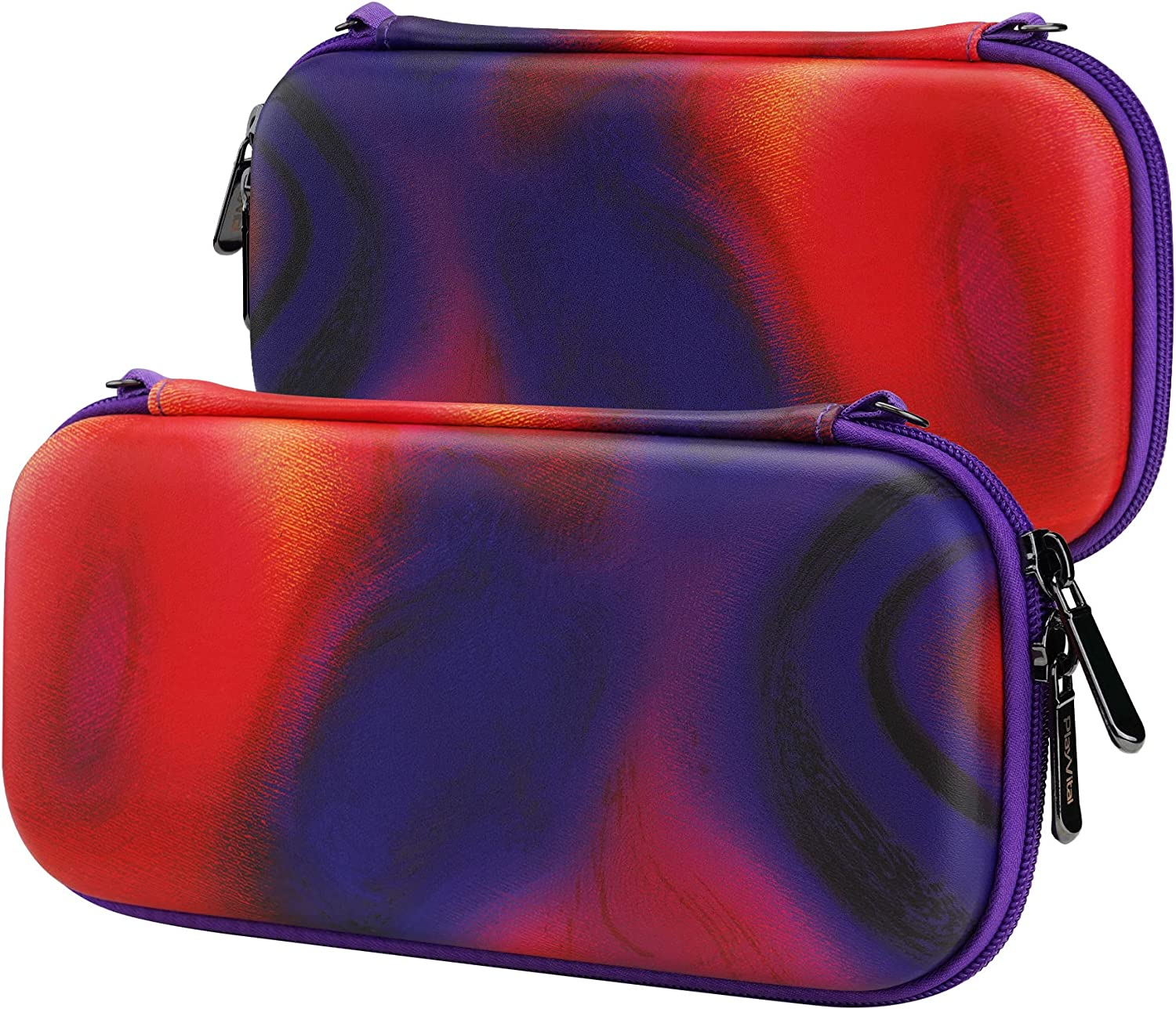 Playvital Carrying Case for Nintendo Switch Lite, Portable Pouch Storage Handbag Travel Bag Protective Hard Case for Switch Console W/Thumb Grip Caps & 10 Game Card Slots - Purple Red Swirl