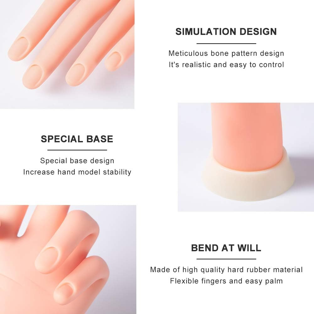 Nail Training Practice Hand for Acrylic Nails, Fake Hand Manicure Practice Tool Nails Practice, Flexible Bendable Mannequin Hand, Training Movable and Flexible Fake Hand Kit