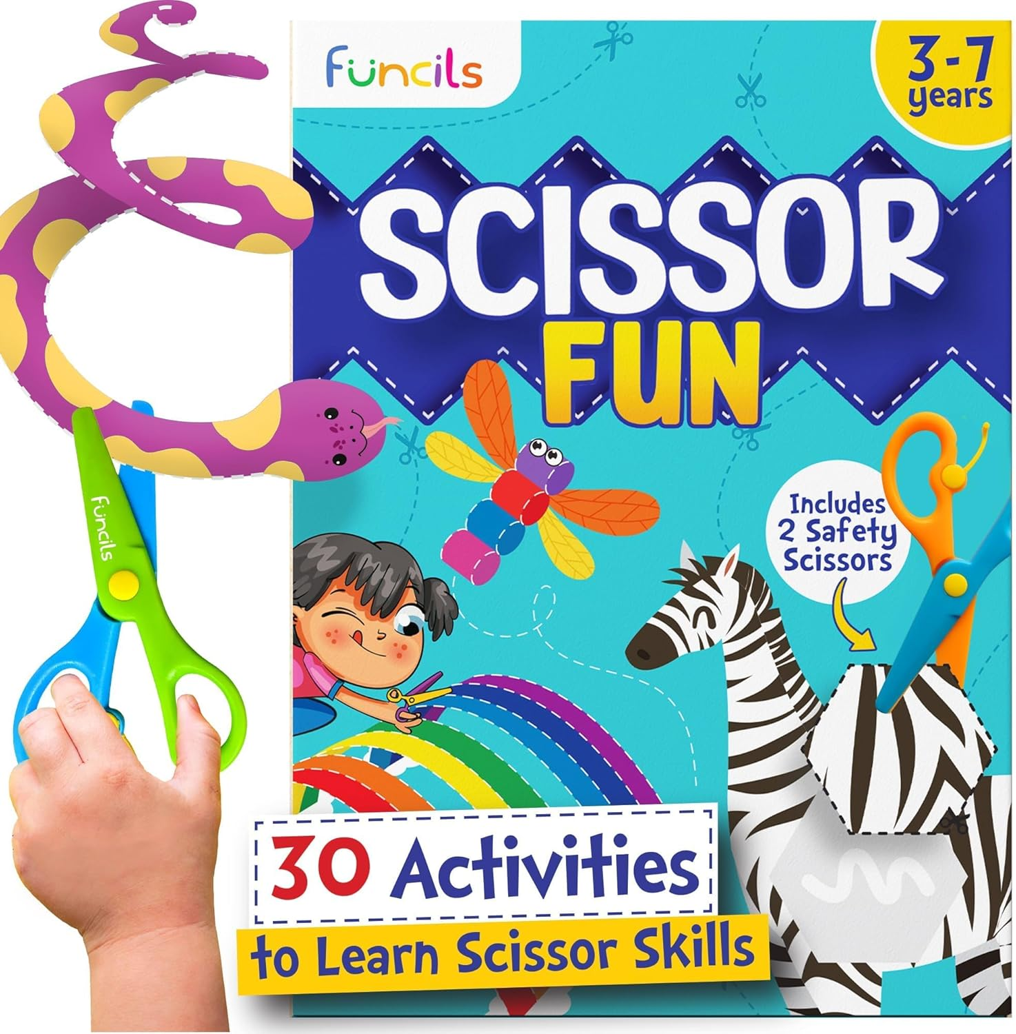 Toddler Scissor Skills - Art Supplies & Crafts Kit for Kids, Safety Scissors, Fine Motor Toys, Birthday Gifts for Boys & Girls Ages 3, 4, 5, 6, 7 Year Old, Preschool Learning Activities Books
