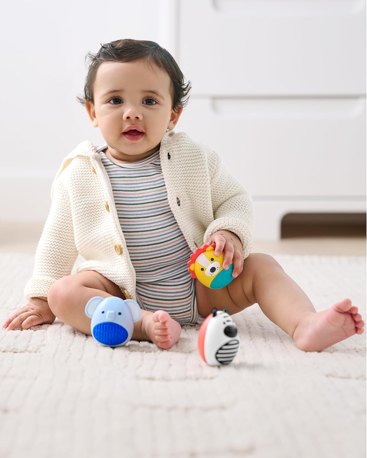 Skip Hop Jungle Beats Baby Egg Shaker Musical Toy Set - 3-Piece Sensory Rattle Toys for Infants & Toddlers - Easy-Grip Baby Musical Instruments - Zebra Elephant Lion