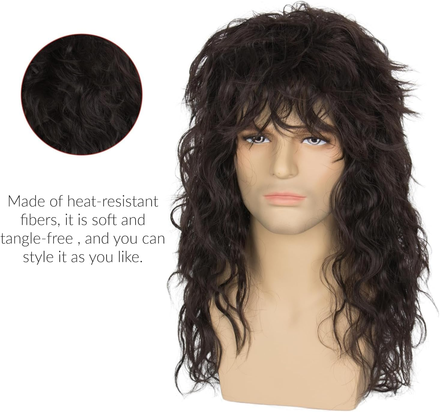 XILIYAI Men&rsquo;S Women 80S Rockstar Style Long Brown Curly Punk Rock Hair Wig Glam Rock-Rocker Wig Perfect for Halloween, Cosplay, DIY Themed Costume Party(Brown) image number 6