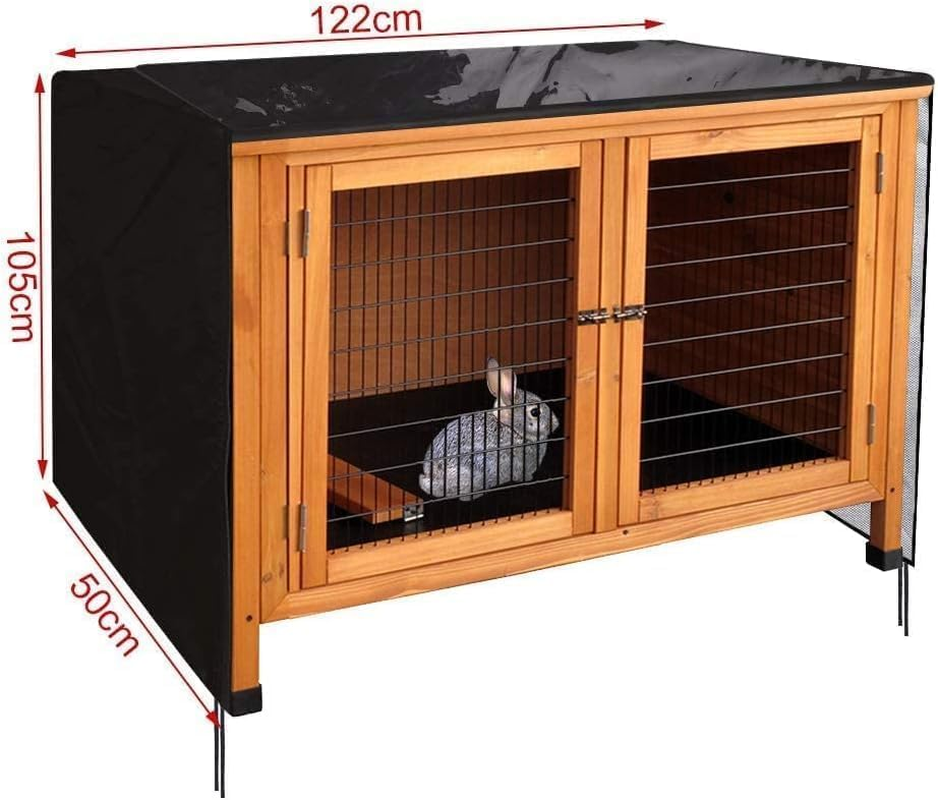 Rabbit Hutch Cover,48 Inch Double Hutches Cover,Windproof Waterproof Thermal Cage Cover,Outdoor Rabbit Hutches Cover for Guinea Pig Cage.Small Animal Outdoor Pens & Hutches.Rabbit Cover Hutch,Black image number 3