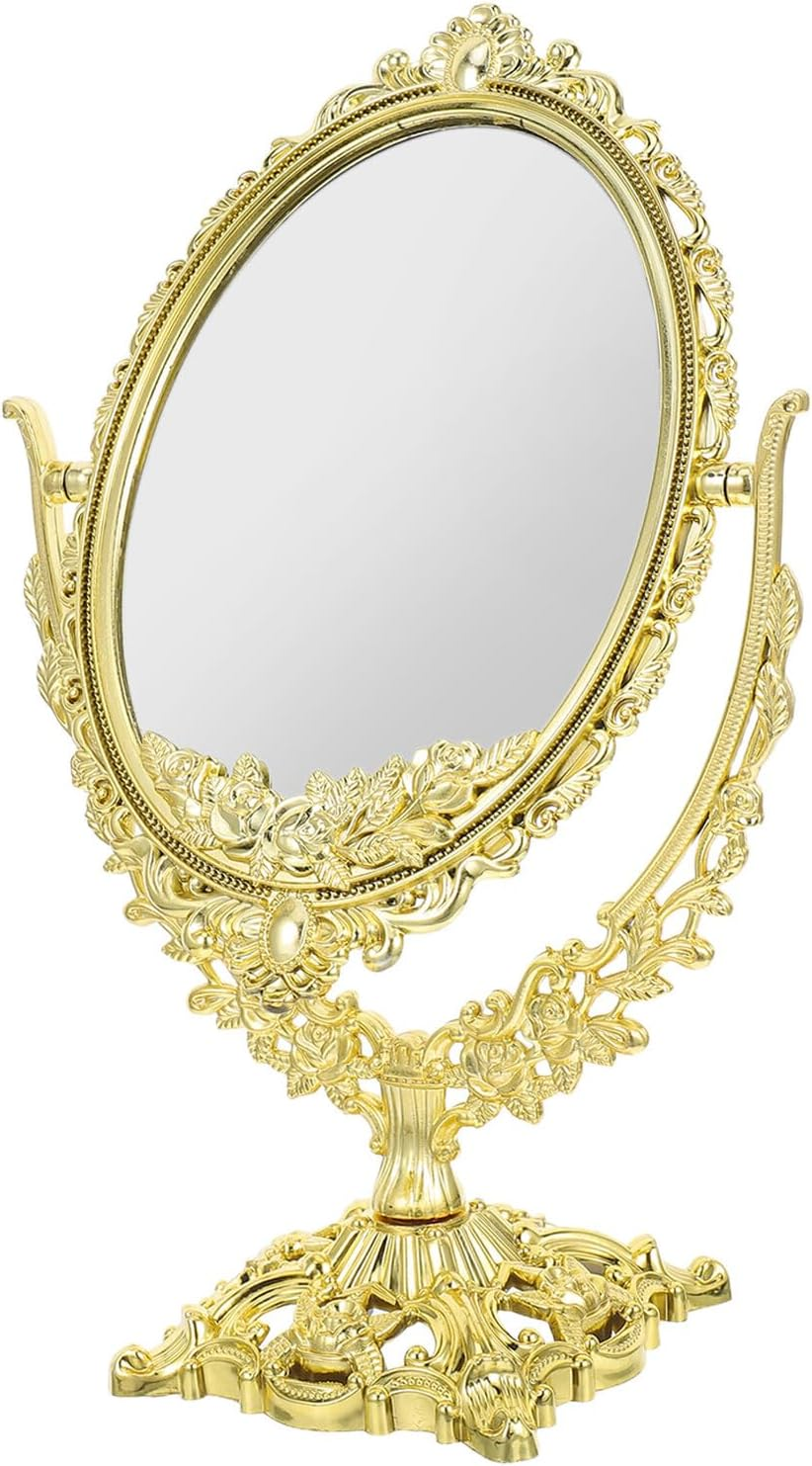 Happyyami Vintage Double-Sided Makeup Vanity Mirror 360&deg; Swivel Rotating Oval Desktop Cosmetic Mirror for Dressing Table and Bathroom Use image number 6