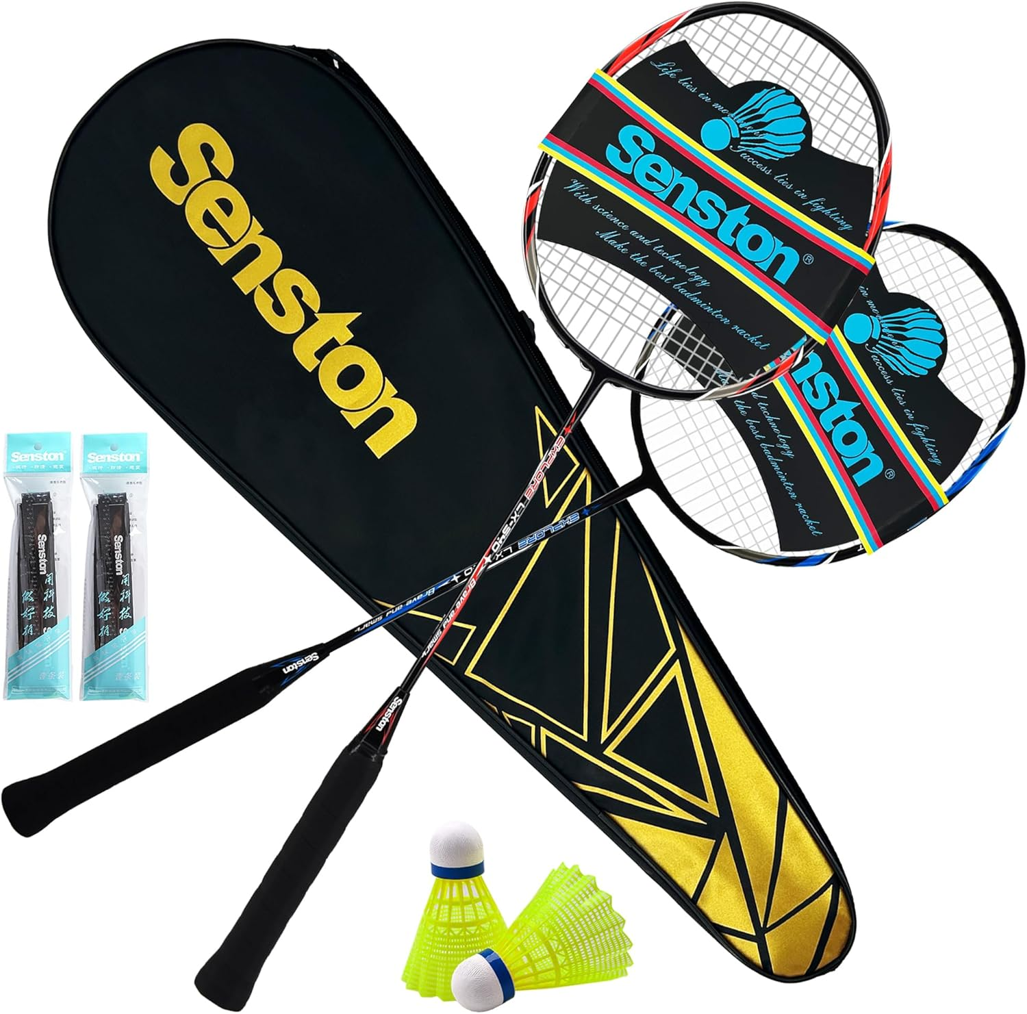 Senston Badminton Racket Set of 2 Graphite Shaft Badminton Racquet Set Including Badminton Bag,2Badminton Shuttlecocks, 2 Badminton Grips
