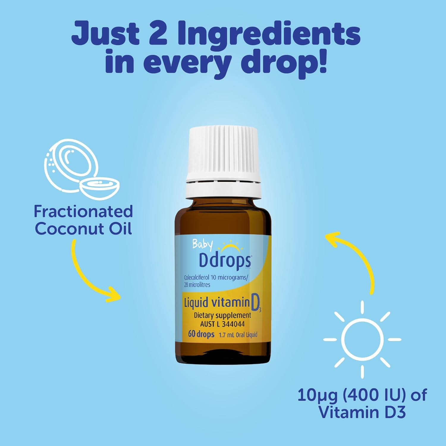 Baby Ddrops Infant Vitamin D3 Drops-Supports Healthy Bone and Teeth Development and Immune System Function. No Preservatives, No Sugar, Non-Gmo image number 1