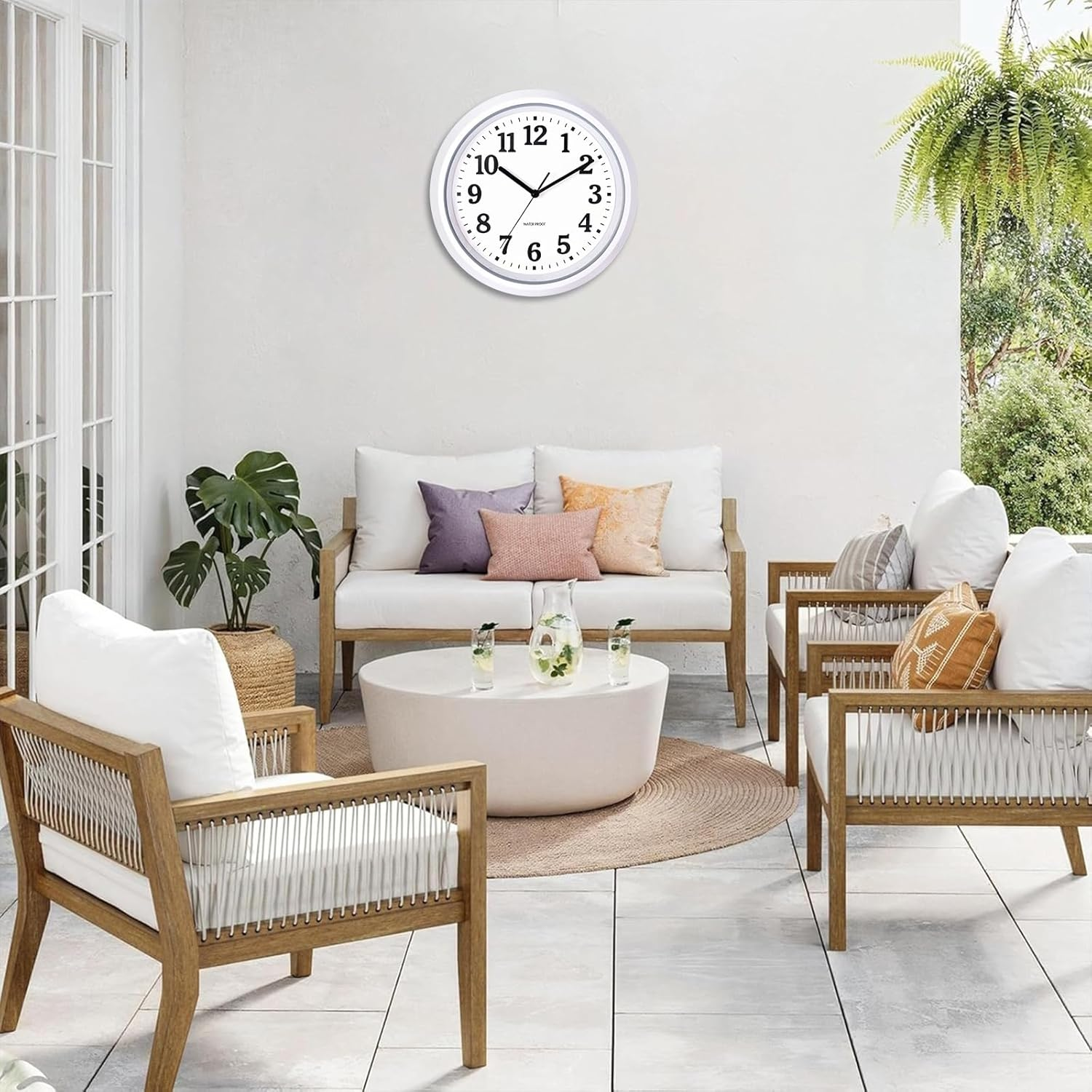 Guten 12 Inch Sealed Indoor Outdoor Waterproof Wall Clock, Dustproof Silent Non Ticking, Quality Battery Operated Quartz White Clock for Kitchen/Bathroom/Shower/Pool/Patio/Outdoors image number 3