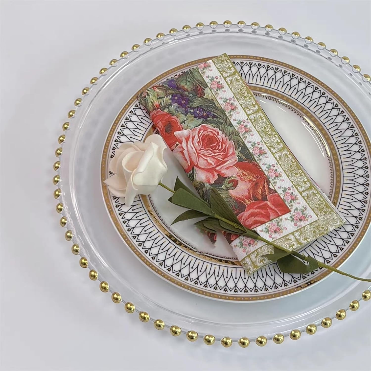 Vintage Full Printed Floral Napkins Paper Disposable Decorative Luncheon Dining Paper Napkins Wedding Bridal Shower Party Napkins 33X33Cm/2-Ply (FR068) - Fr068 image number 4