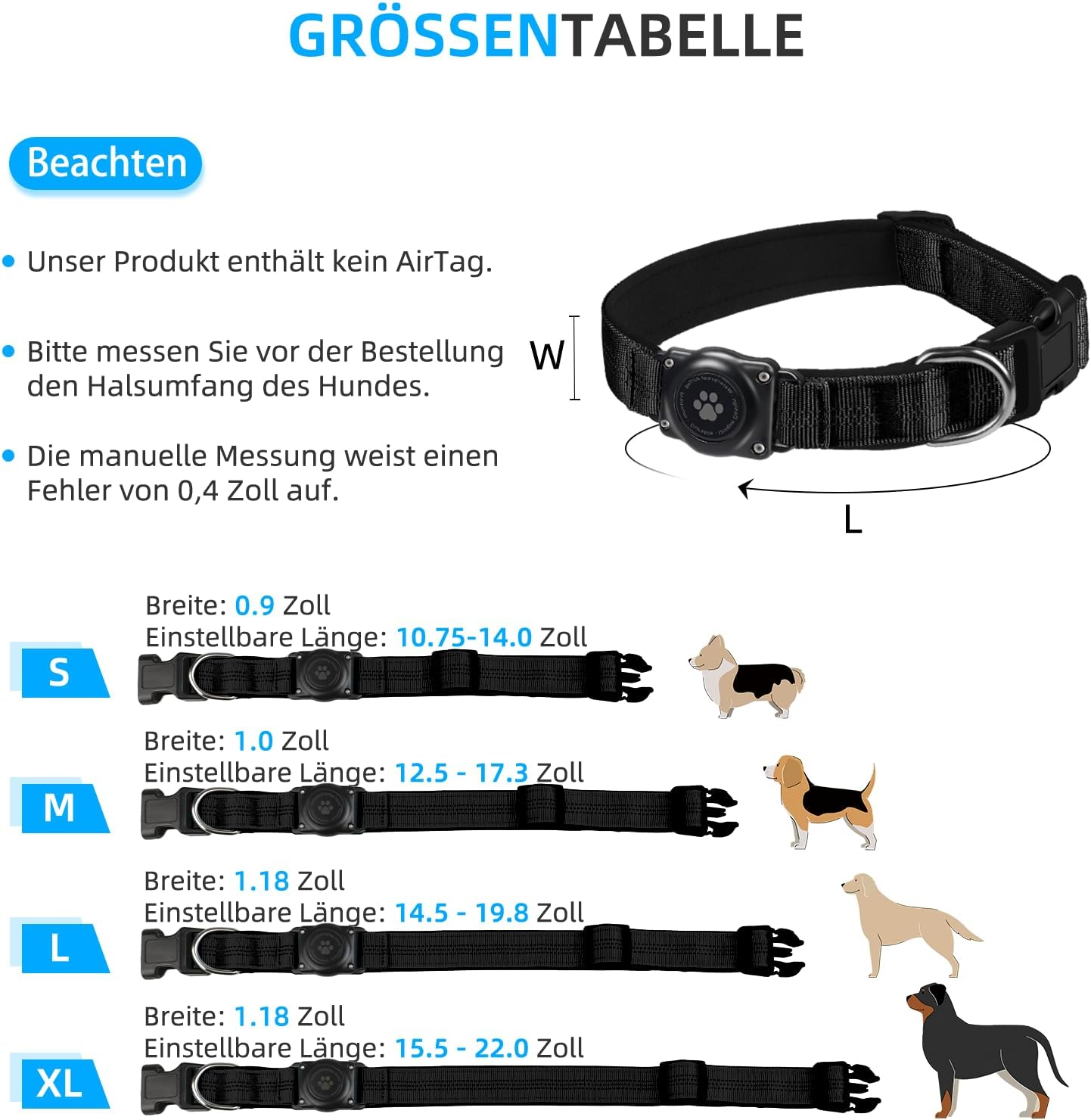 Airtag Dog Collar, IP68 Waterproof Integrated Apple Air Tag Holder Dog Collar with Airtag Holder, Reflective, Extra Durable, Dog Collars for Medium Large Dogs [Black, XL] image number 5
