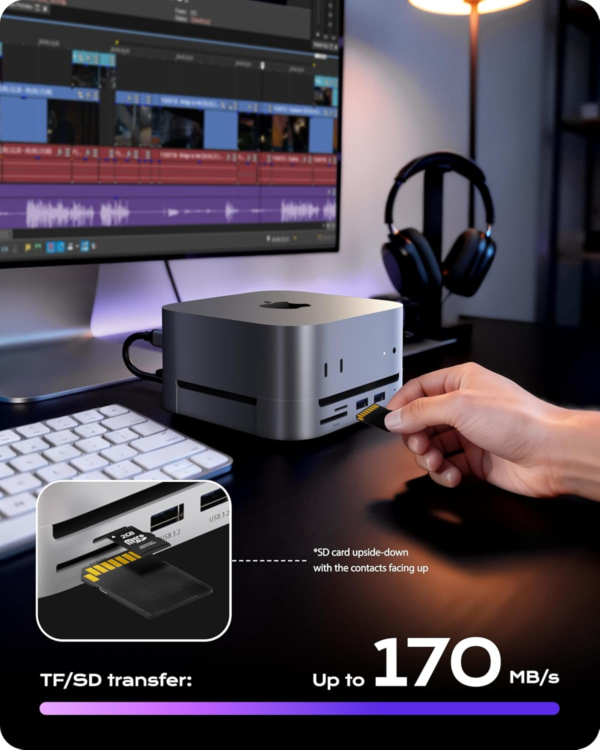 STOUCHI Mac Mini M4 Dock with Nvme SSD Enclosure, Stouchi M4 Stand&Hub with 2X USB a 10Gbps, SD/TF Card Readers, 4K@60 HDMI, 2X USB a Data Port, Audio 3.5Mm for Mac Mini M4/ Pro 2024 image number 1