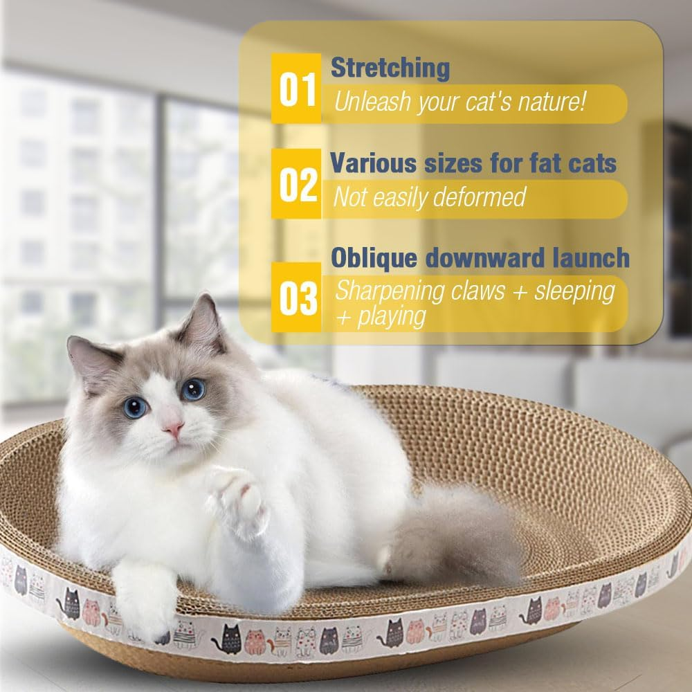 Cardboard Cat Scratcher, 2024 Density Oval-Shaped Cat Scratch Cat Scratch Post for Furniture Protection, Cat Scratcher Bowl Cardboard for Indoor Cats Sleeping (Small, Round) image number 4