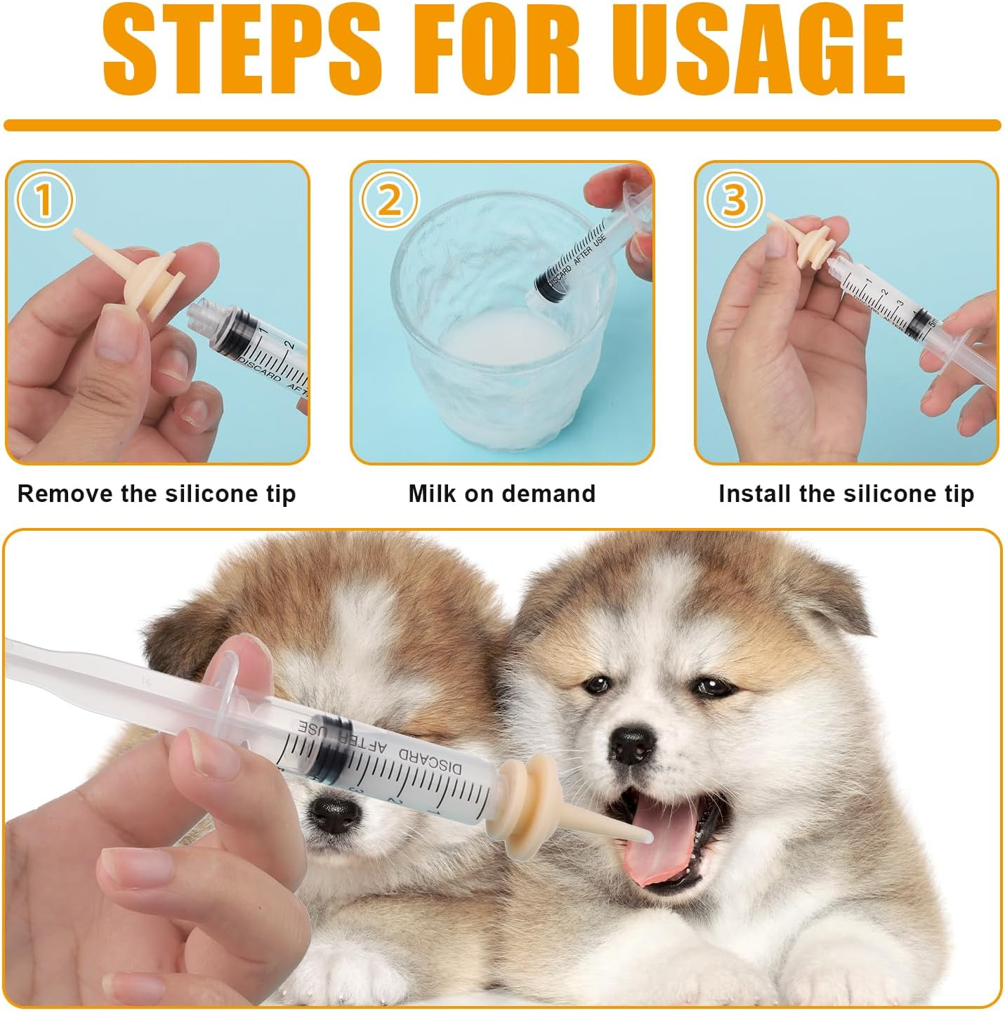 Luter 8 Packs Nipples with Syringe for Pets, Silicone Nipple Teat, Portable Puppy Feeder for Newborns, Puppies, Kittens, Rabbits, Instead of Feeding Bottles (9 Combinations) image number 1
